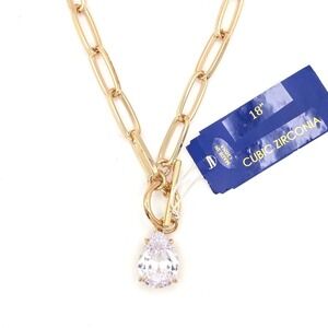 Bella Jack Gold Tone Paperclip Chain Necklace Pear‎ Cubic Zirconia Toggle Clasp